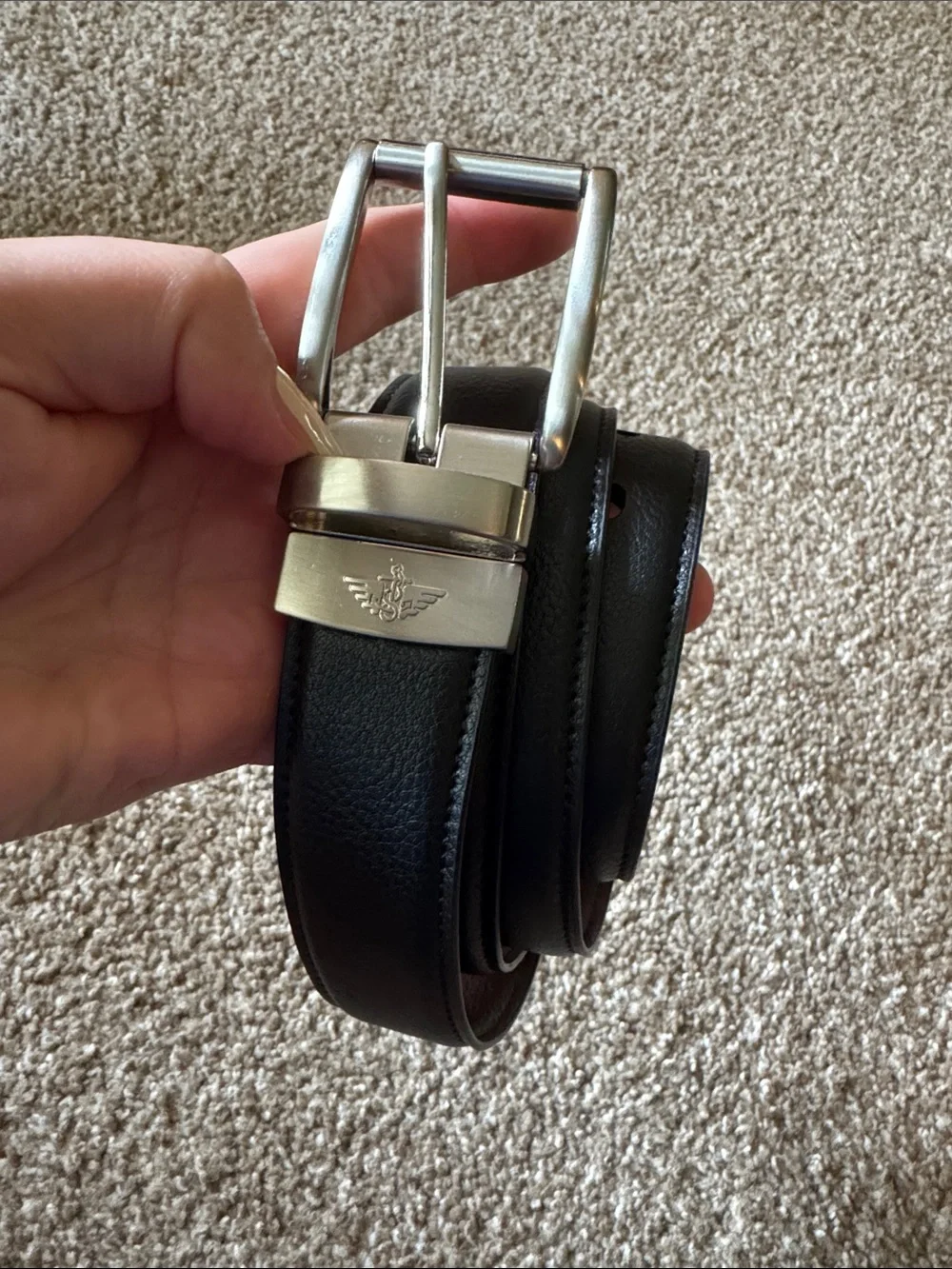 Dockers Black Leather Belt with Silver Buckle